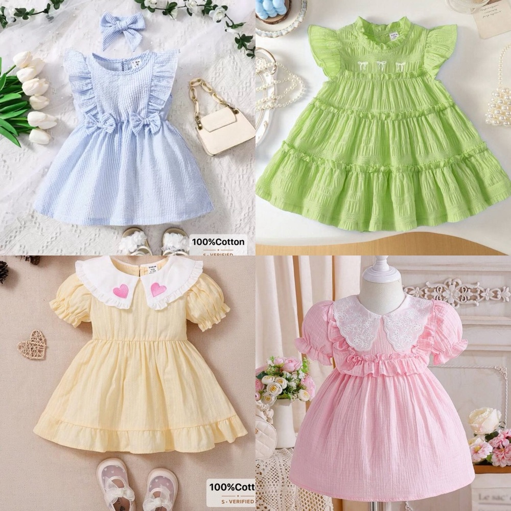 Kids Dress Collection - Blue, Green, Yellow, Pink